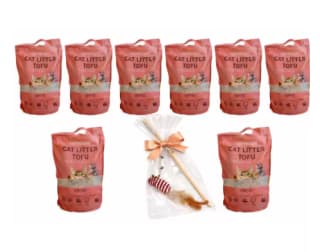 Pack 8 Arena para Gato Tofu Cottecota Café 6 L + Vara Juguete por 48.99€