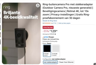 RING Outdoor Camera Pro - Plug-in Camera voor €129,99 bij Amazon
