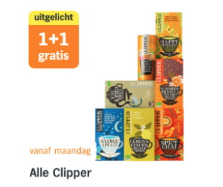 1+1 gratis op Alle Clipper bij de AH
