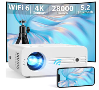 Vidéoprojecteur 4K, 28000 Lumens, WiFi-6, Bluetooth, avec Trépied à 169,99€
