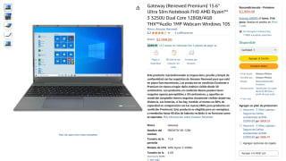 Laptop Gateway Ryzen 3 3250U 4GB 128GB Renovada $2,999 | Amazon