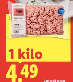 Gemengd gehakt (1 kg) voor €4,49 bij Lidl