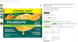 Palmolive Naturals jabón de baño Mandarina y Romero 4x120g por $39 en Amazon