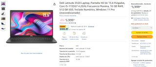 Dell Latitude 3520 15.6" Core i5 16GB 512GB Renovada en $5,399 | Amazon