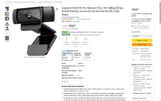 Logitech C920 FULL HD 1080p $999 | Oferta Amazon