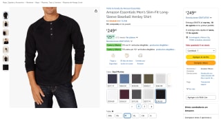 Playera Manga Larga Amazon Essentials Henley por $250 en Amazon