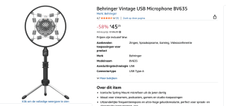 Behringer BV635 USB-microfoon voor €45,25 bij Amazon