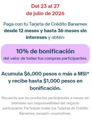10% de Bonificación | Banamex 120 Horas