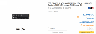 SSD WD WD_BLACK SN850X NVMe 2TB M.2 por $2,999 | CyberPuerta