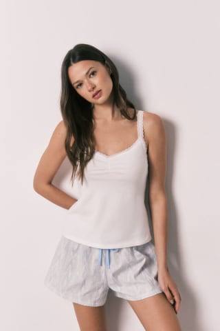 Pijama corto tirantes algodón blanco por 8.09€