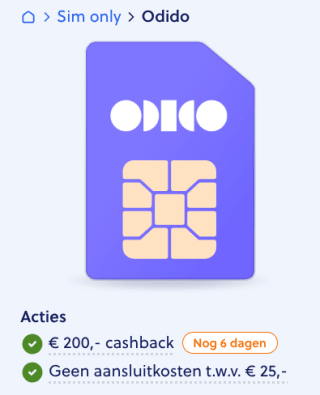 Odido Unlimited Sim Only met €200,- cashback en meer