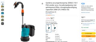 Gardena Accu Regentonpomp voor €61