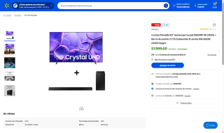 Samsung 50" Crystal U8000F 4K 2025 + HW-B450F 2.1 Ch Negro por $8,000 | Walmart