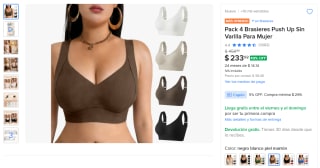 Pack 4 Brasieres Push Up Sin Varilla Para Mujer por $202 en Mercado Libre