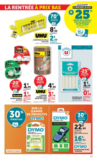 Lot de 10 bâtons de colle UHU à 0,44€ chez Magasins U