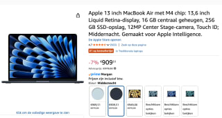 Apple MacBook Air 13 inch (2025) M4 (10 CPU/8 GPU) voor €909,51 bij Amazon