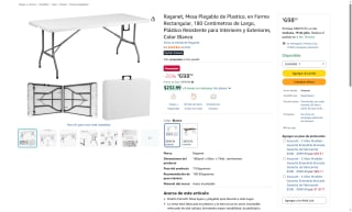 Mesa Plegable Rectangular 180 cm por $699 | Oferta Amazon