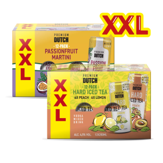 PREMIUM DUTCH Passionfruit-martini of hard iced tea 12-pack voor €9,99 bij Aldi