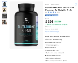 Glutation 500mg 180 cápsulas por $393 | Mercado Libre