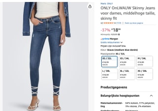 ONLY skinny jeans voor €18,99 bij Amazon