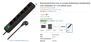 Brennenstuhl Eco-Line met schakelaar 6-voudig voor €5,81 bij Amazon