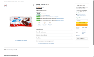 Chocolate Kinder Delice 10uds por $158 | Oferta Amazon