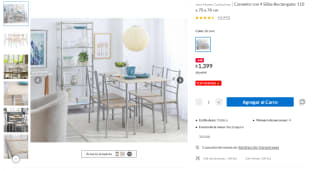 Comedor con 4 Sillas Rectangular por $1,399 | Oferta Sodimac