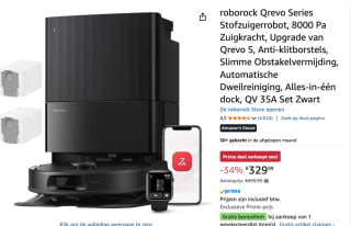 Roborock Qrevo QV 35A Set Robotstofzuiger 8000 Pa met Dweilfunctie en Dock