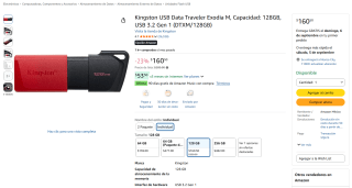 Kingston USB DataTraveler Exodia M (128GB) por $161 en Amazon