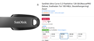 SanDisk Ultra Curve 3.2-flashdrive - 128GB voor €9,49 bij Amazon