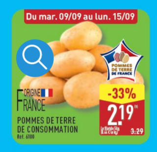 5 KG de pomme de terre origine France à 2,19€
