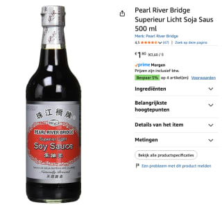 Pearl River Bridge Superior light soy sauce voor €1,80 bij Amazon