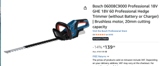 Bosch GHE 18V-60 Professional Accu Heggenschaar voor €139,29 bij Amazon