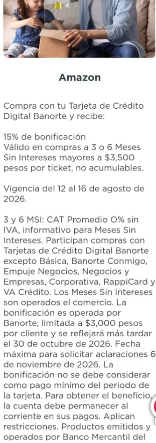 15% de bonificación en Amazon con Tarjeta Digital Banorte