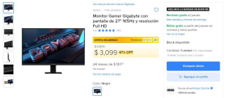 Monitor Gigabyte 27" 165Hz FHD por $3,099 | Oferta Mercado Libre