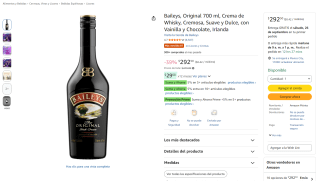 Baileys Original 700ml por $293 en Amazon