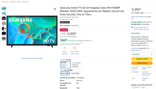 Smart TV Samsung de 32" H5000F (2025) por $2,203 en Amazon