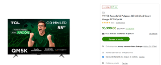 Pantalla TCL 55" QD-Mini Led por $5,391 | Bodega Aurrera