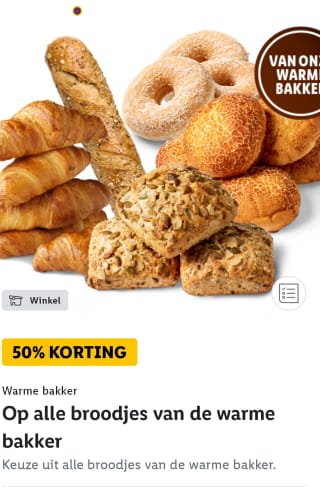 50% korting op alle broodjes van de warme bakker bij Lidl