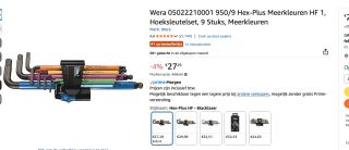 WERA 950/9 Hex-Plus Multicolour HF 1 stiftsleutelset voor €27,29 bij Amazon