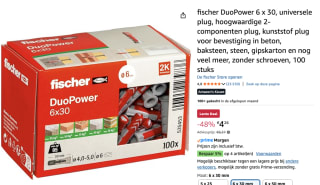 FISCHER Nylon plug Duopower 6x30, 100 stuks voor €4,26 bij Amazon