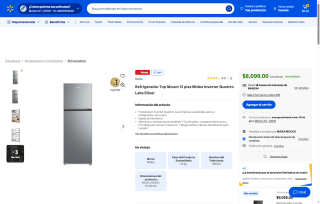 Refrigerador Midea 12 pies Inverter por $6,884 | Walmart (Banamex MSI)