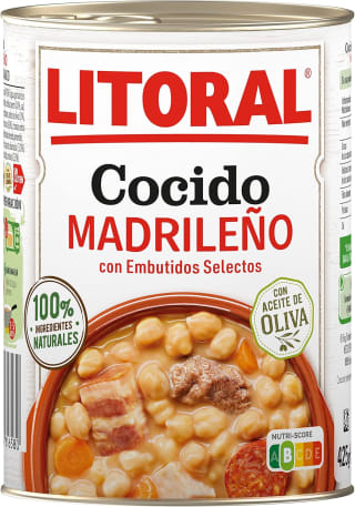 2 Latas LITORAL Cocido Madrileño Plato Preparado Sin Gluten - 425g por 4.18€