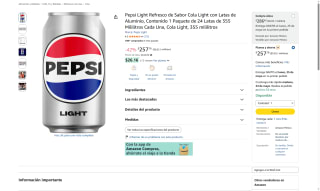 Pepsi Light 24x355ml por $258 | Oferta Amazon