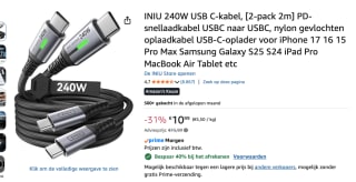 INIU 240W USB C-kabel, [2-pack 2m] voor €6,59 bij Amazon