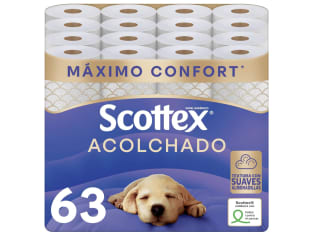 SCOTTEX acolchado papel higiénico 63 rollos 3 capas por 14,74€