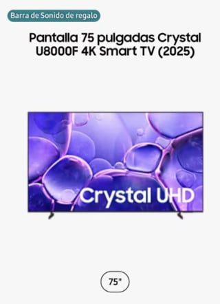 Pantalla Samsung 75” Crystal + Barra de Sonido por $11,035 | Estudiantes (Santander)