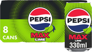 Pepsi Max Lime No Sugar Soft Drinks, 8 x 330ml - w/Voucher