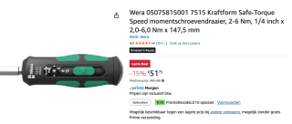 Wera 05075810001 Werkplaats Momentschroevendraaier voor €41,75 bij Amazon