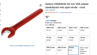 Gedore VDE 894 30 VDE steeksleutel voor €8,68 bij Amazon